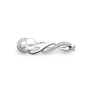 Brosa perla naturala alba de argint cu pietre DiAmanti SK21242BR_W-G (Argint 925‰ 2,5 g.)